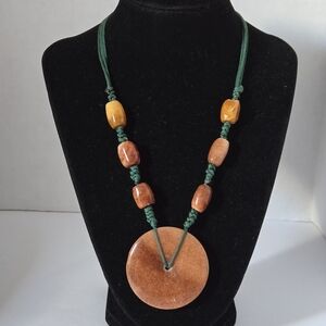 Vintage Aventurine Orange and Yellow Beaded Adjustable Necklace 16"-26"